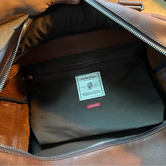 Frank & Oak Rue St Viateur brown leather duffel weekender travel bag unisex - Picture 10 of 17